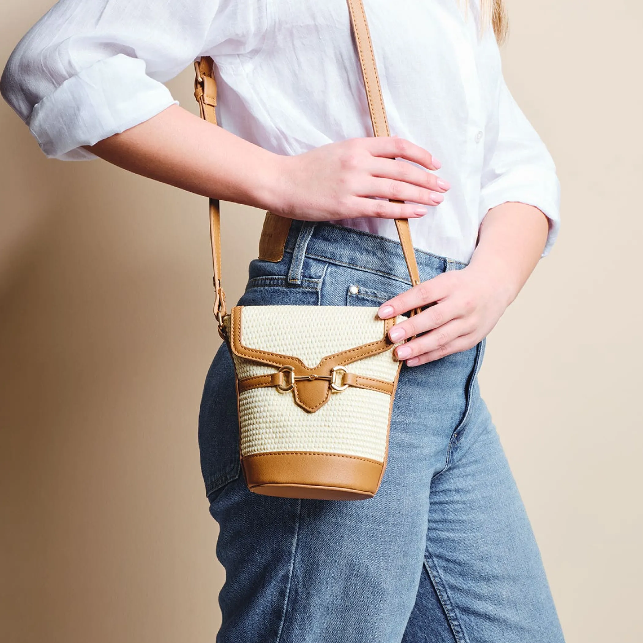 THUN Borsa secchiello in paglia ed ecopelle* Borse, Portafogli E Trousse