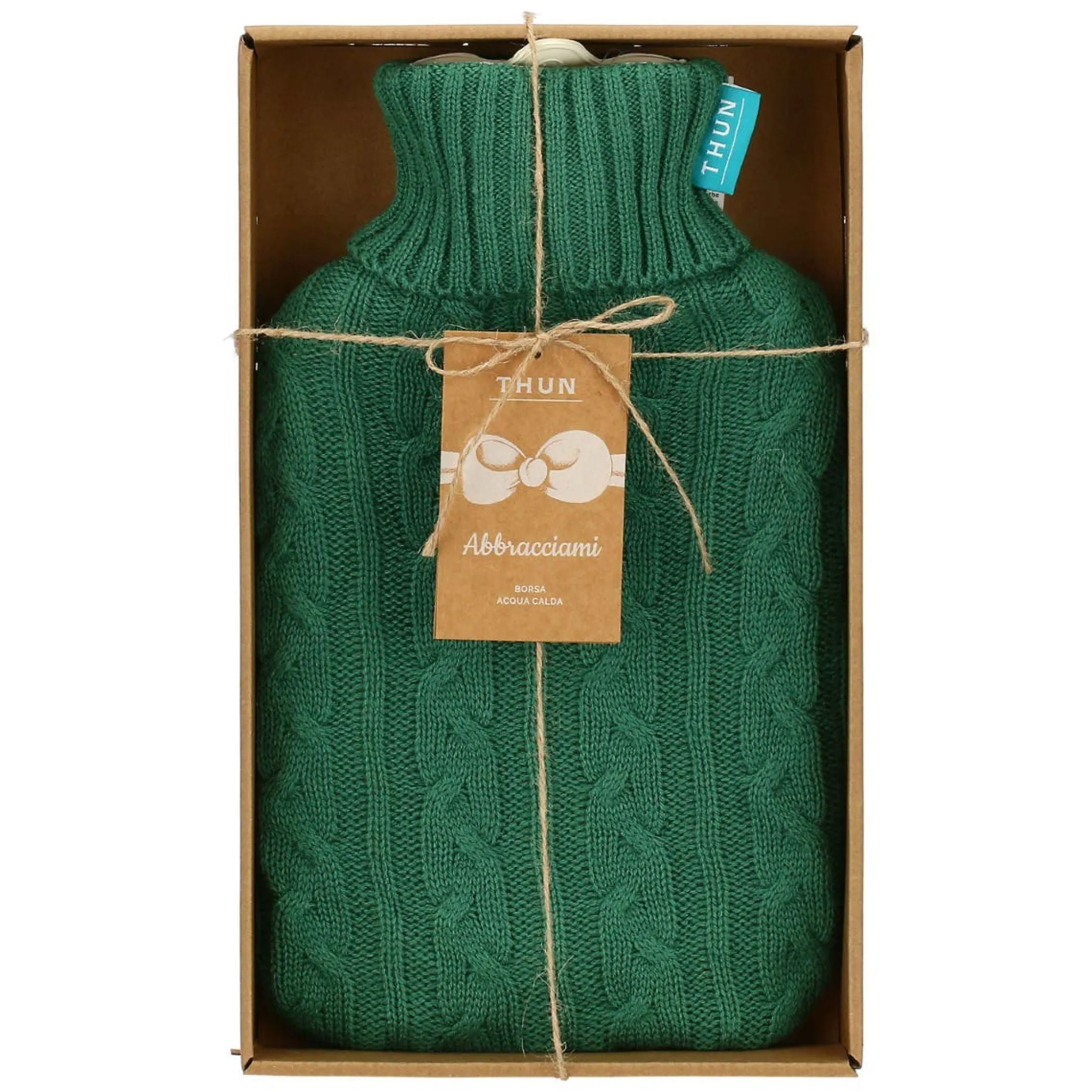 THUN Boule acqua calda con cover in tricot jaqard AbbracciAMI, verde* Tessile Casa