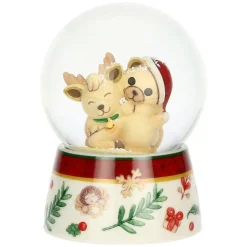 THUN Boule de neige con Teddy e Renna Robin in resina, ceramica e vetro Desideri di Natale, media* Teddy|Addobbi Natalizi