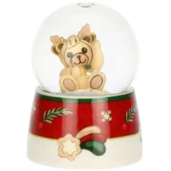THUN Boule de neige con Teddy vestito da renna in resina, ceramica e vetro Desideri di Natale, piccola* Teddy|Addobbi Natalizi