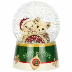 THUN Boule de neige con Teddy e Renna Robin con arcobaleno in resina, ceramica e vetro Desideri di Natale, grande* Teddy|Addobbi Natalizi