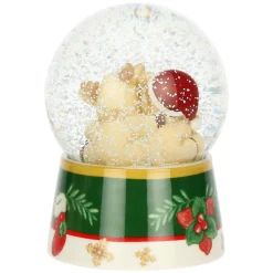 THUN Boule de neige con Teddy e Renna Robin con arcobaleno in resina, ceramica e vetro Desideri di Natale, grande* Teddy|Addobbi Natalizi