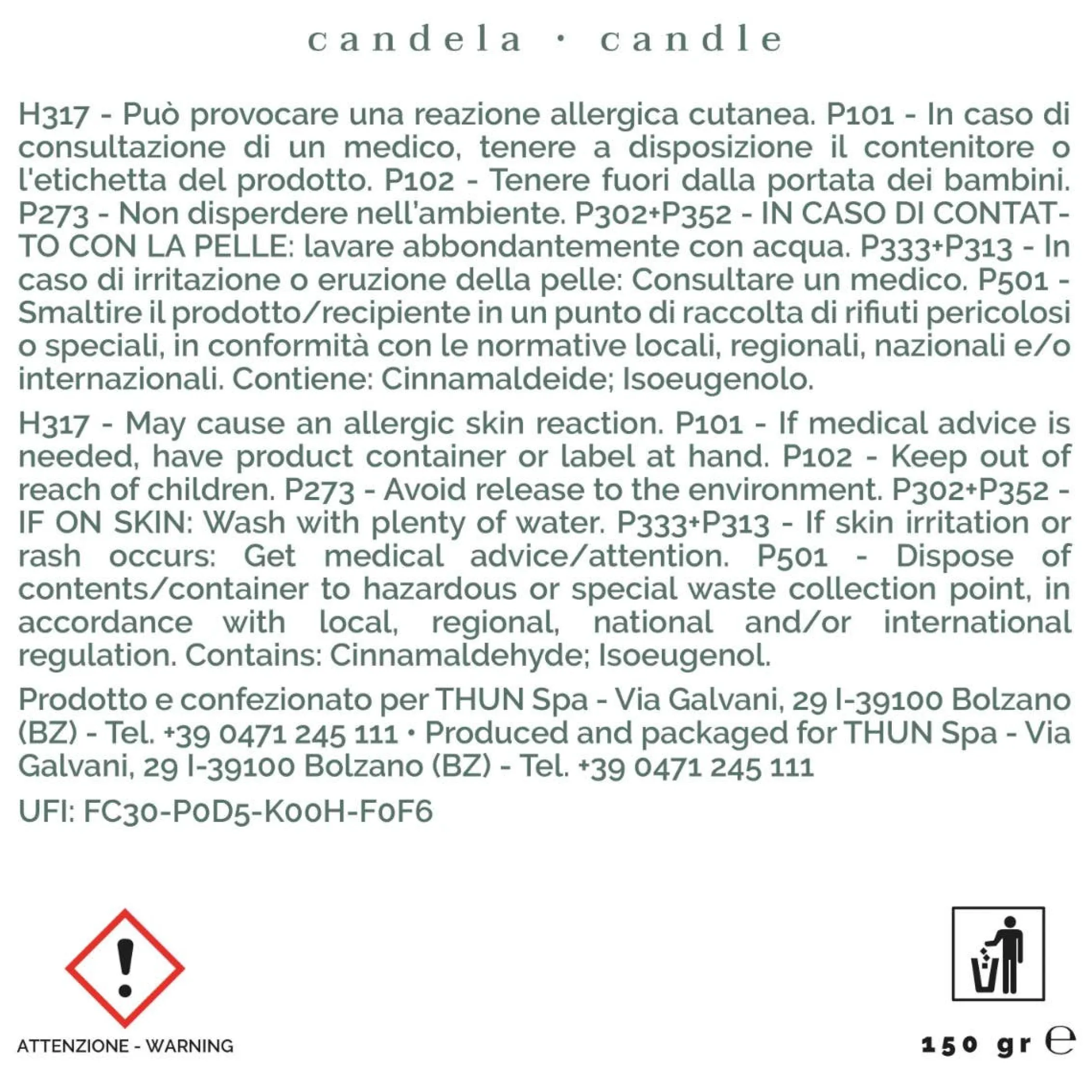 THUN Candela Tonka Noon Fragrances, piccola* Candele Porta Candele
