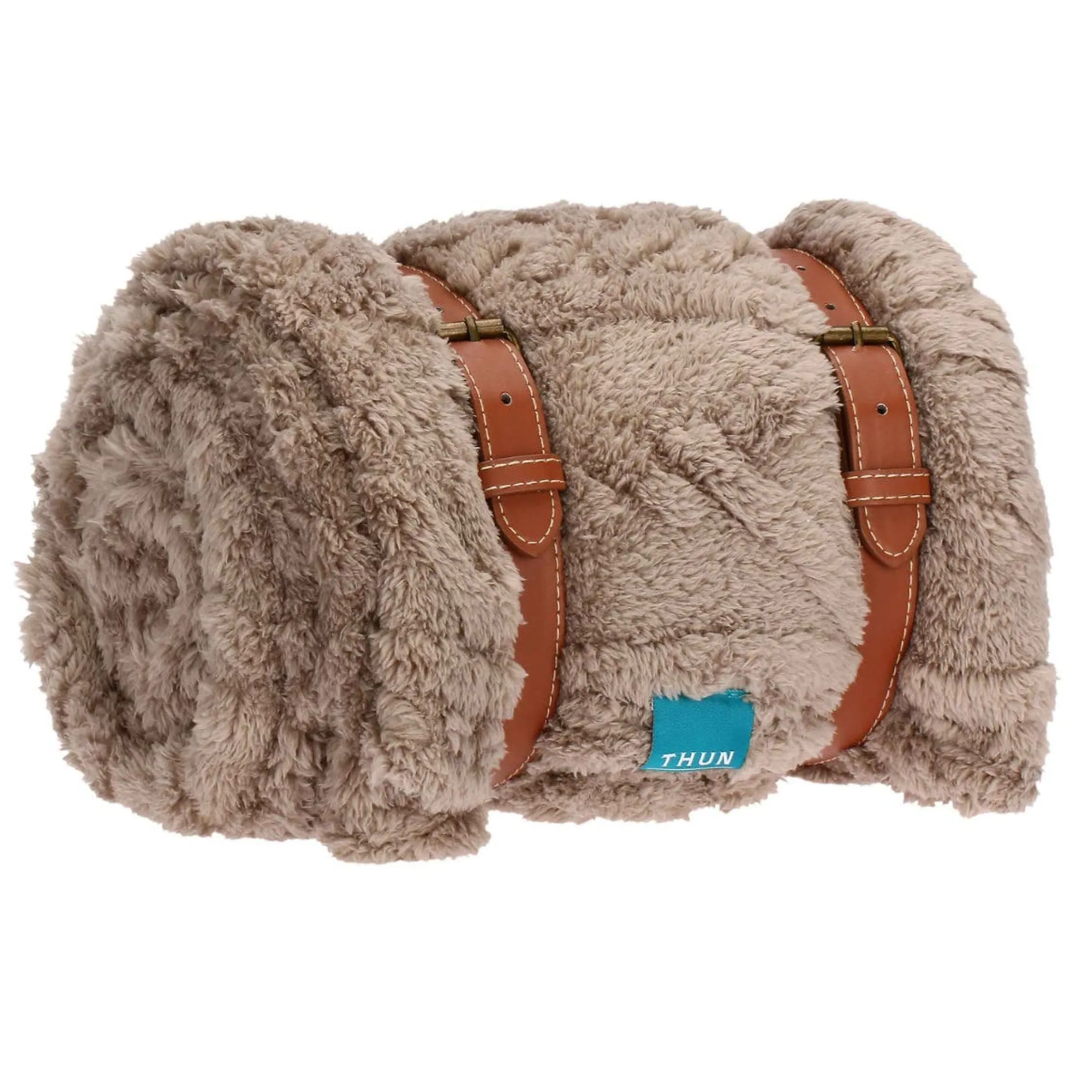 THUN Coperta Abbracciami con manici in ecopelle, tortora* Tessile Casa