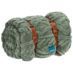 THUN Coperta Abbracciami con manici in ecopelle, verde* Tessile Casa