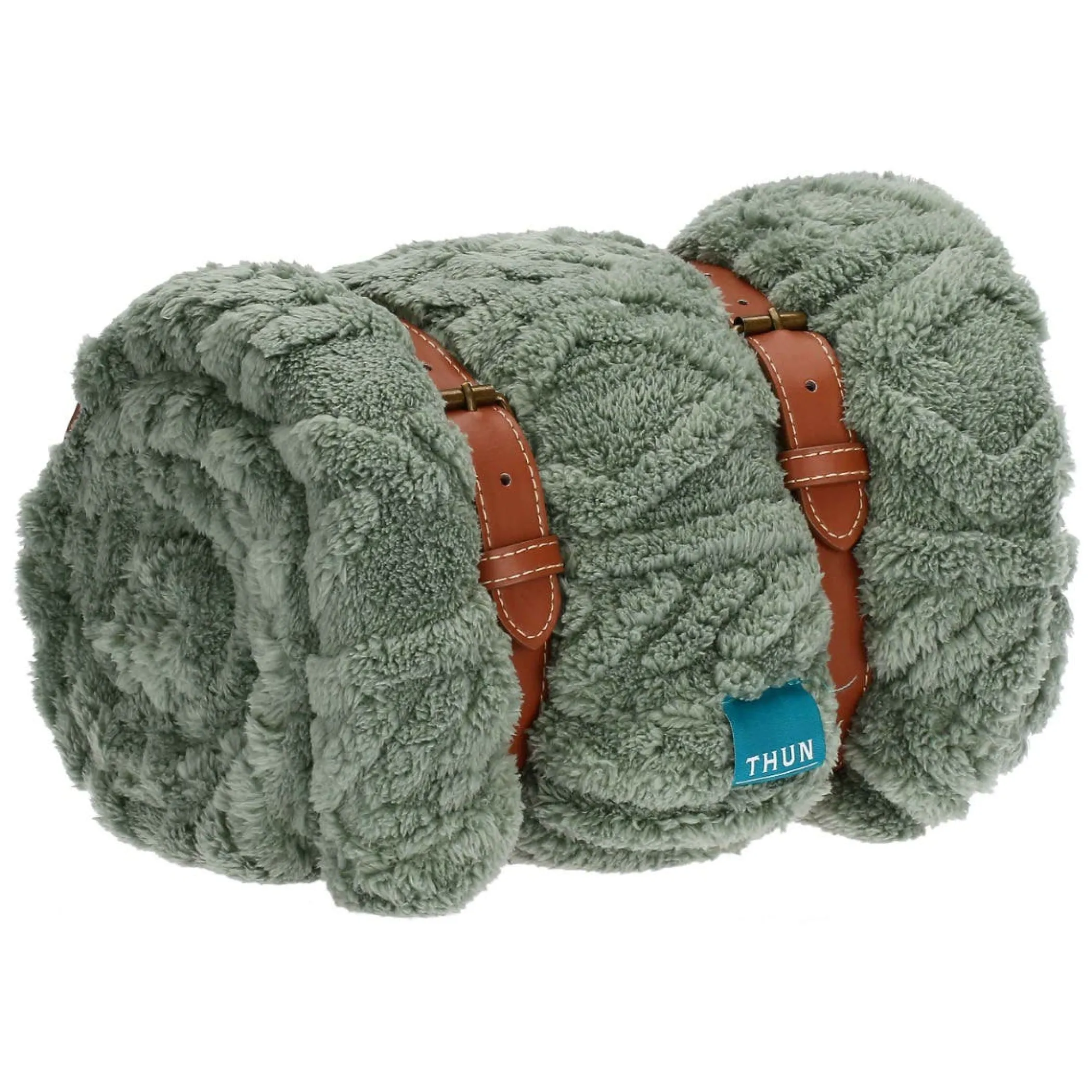 THUN Coperta Abbracciami con manici in ecopelle, verde* Tessile Casa