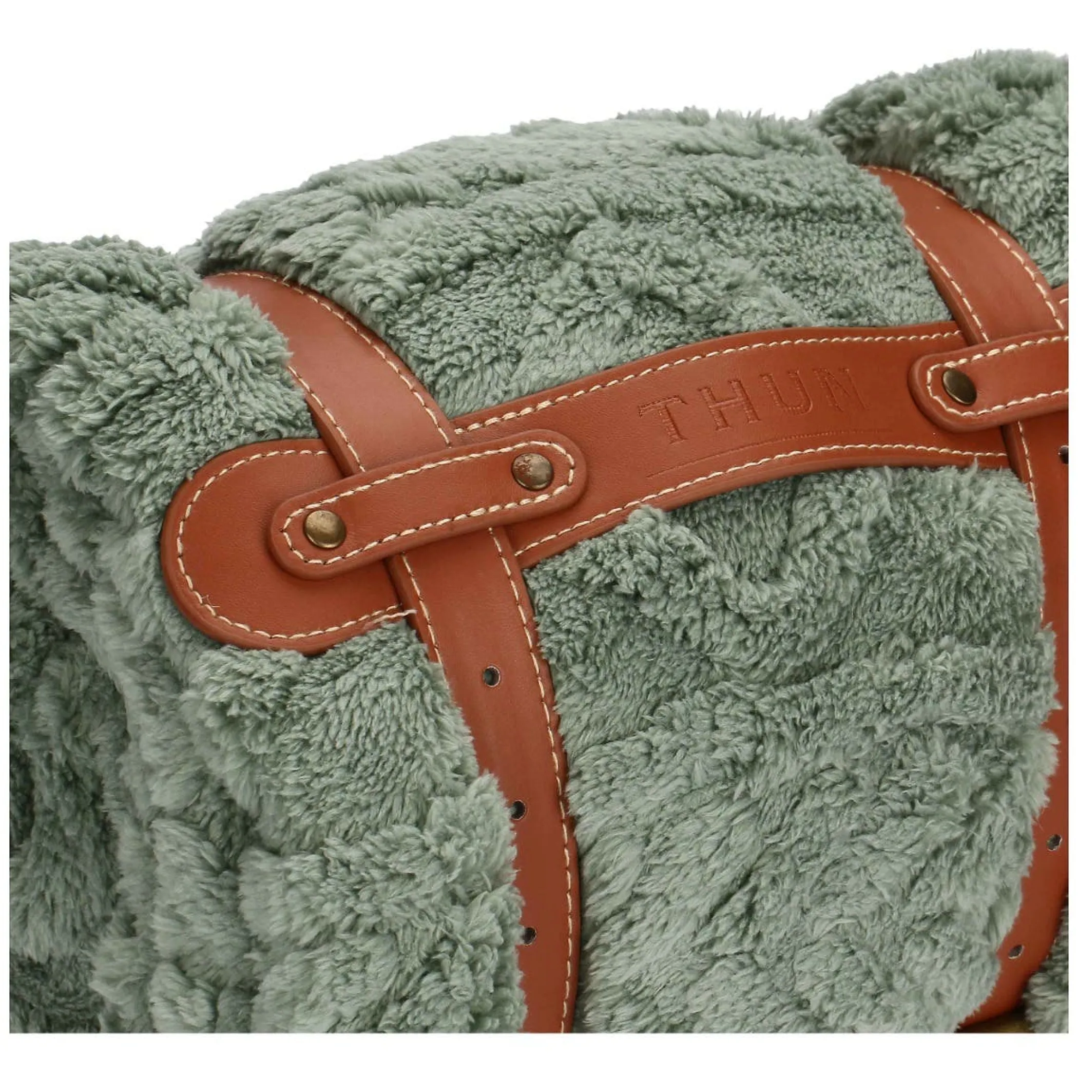 THUN Coperta Abbracciami con manici in ecopelle, verde* Tessile Casa