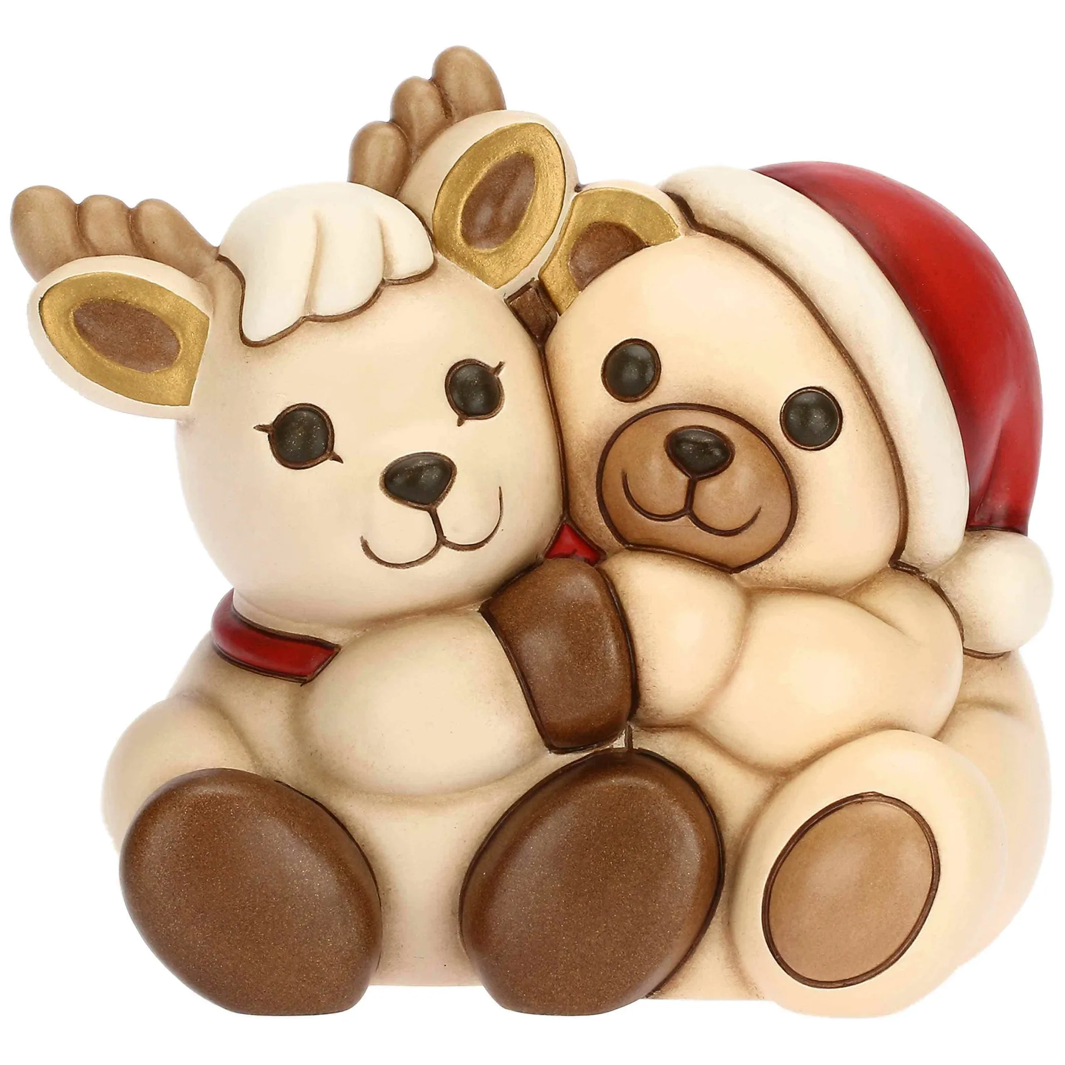 THUN Coppia Teddy e Renna Robin abbracciati in ceramica* Teddy|Addobbi Natalizi