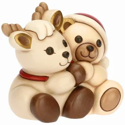THUN Coppia Teddy e Renna Robin abbracciati in ceramica* Teddy|Addobbi Natalizi