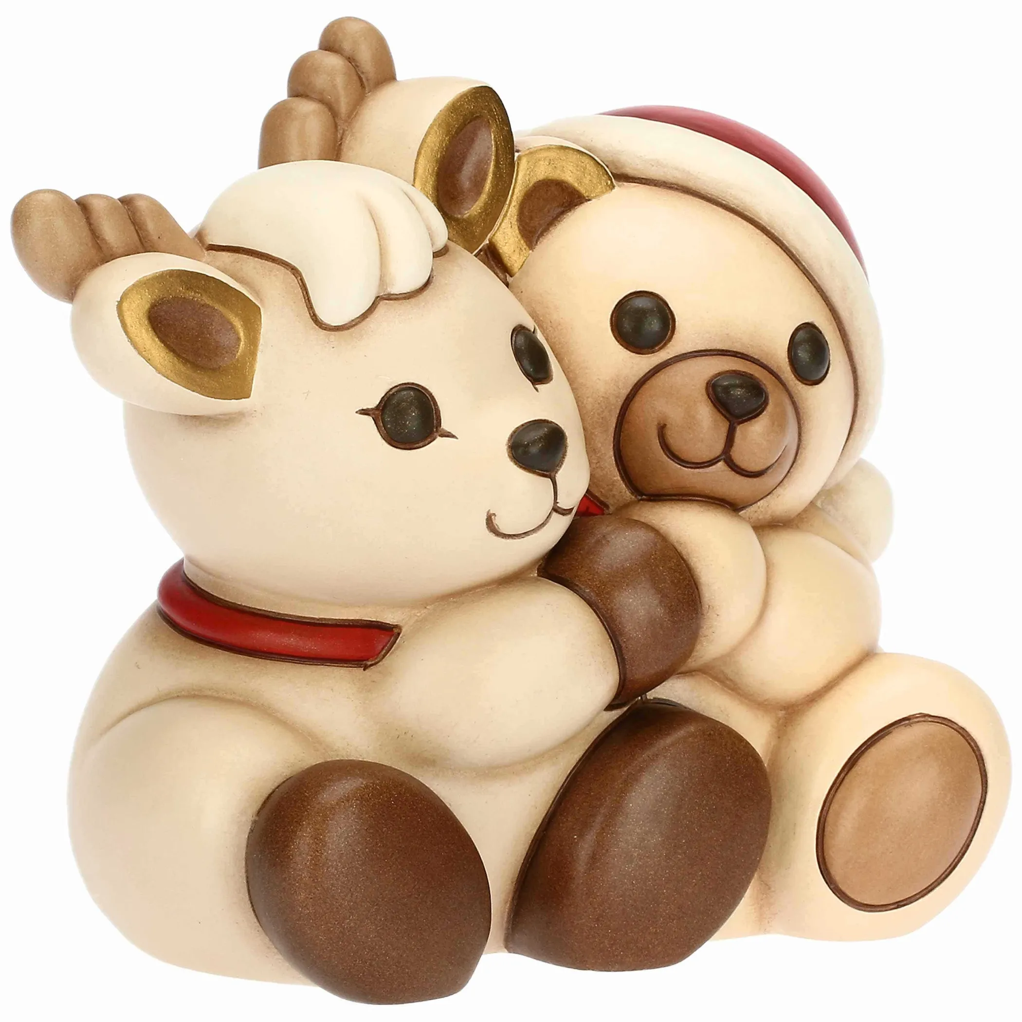 THUN Coppia Teddy e Renna Robin abbracciati in ceramica* Teddy|Addobbi Natalizi