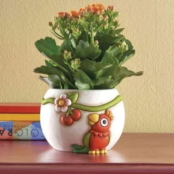 THUN Coprivaso con pappagallo Yucatan in ceramica bianco* Vasi E Coprivasi