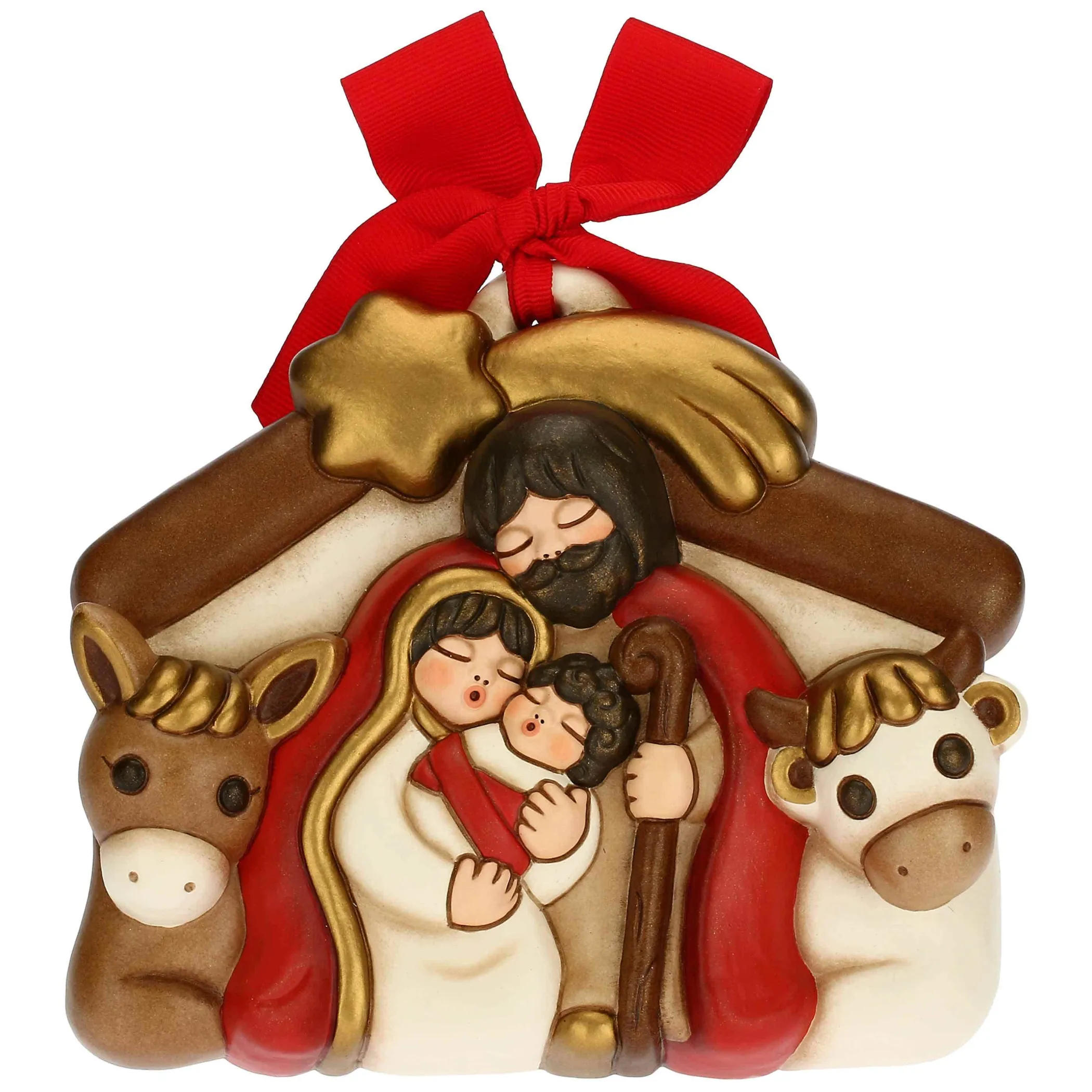 THUN Formella Presepe con Gesù, Giuseppe, Maria, Bue e Asinello medio* Addobbi Natalizi|Formelle