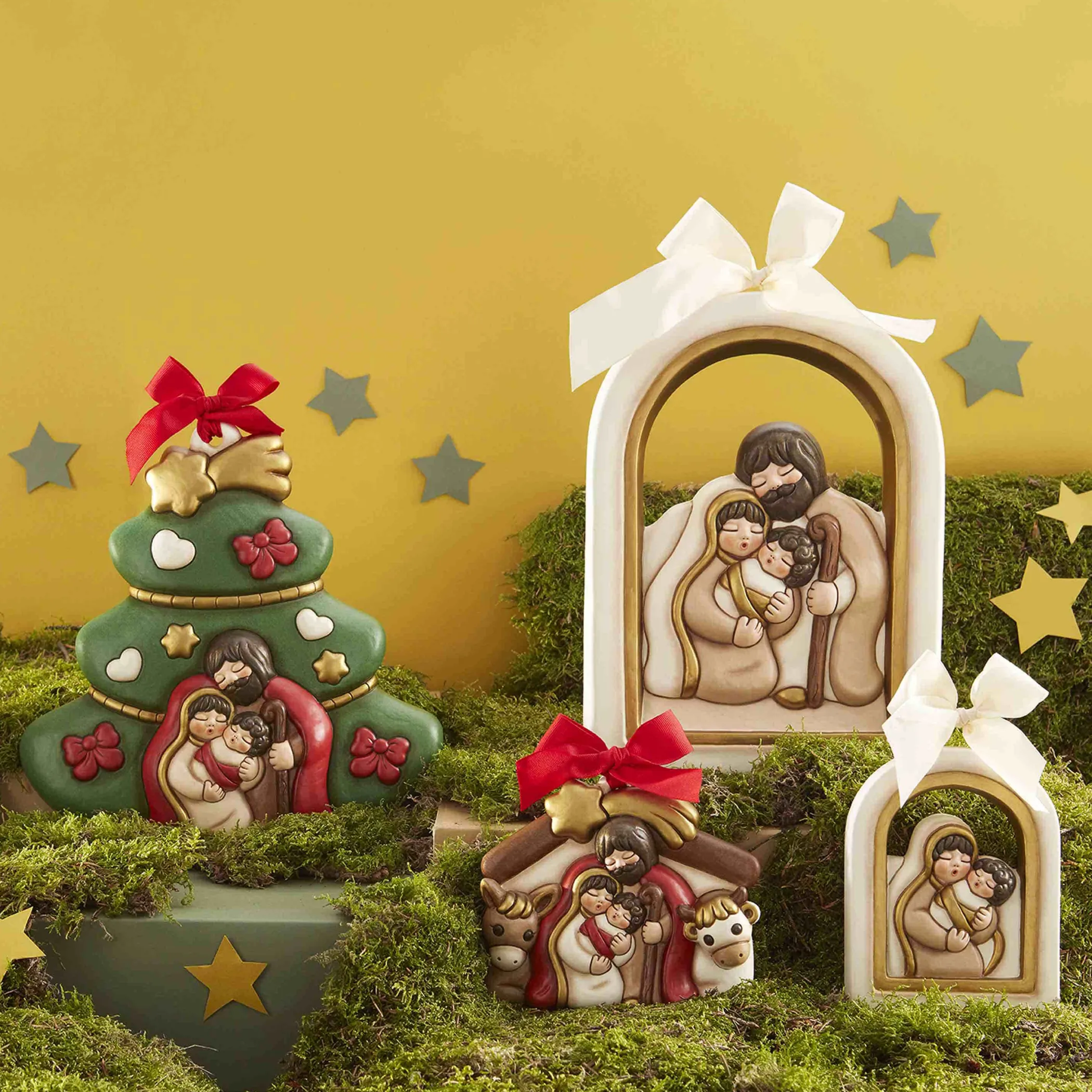 THUN Formella Presepe con Gesù, Giuseppe, Maria, Bue e Asinello medio* Addobbi Natalizi|Formelle