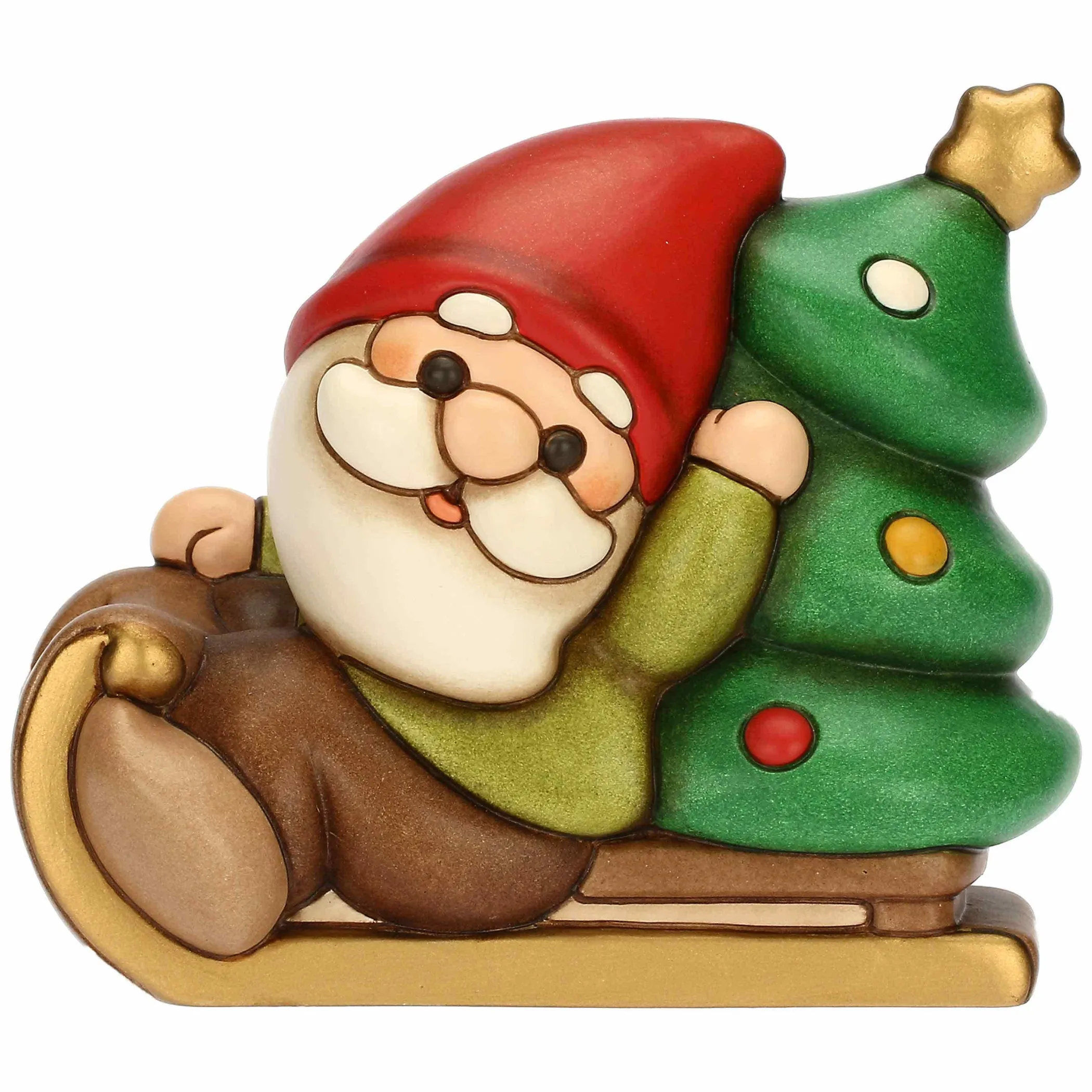 THUN Gnomo Oliver su slitta con albero in ceramica* Addobbi Natalizi