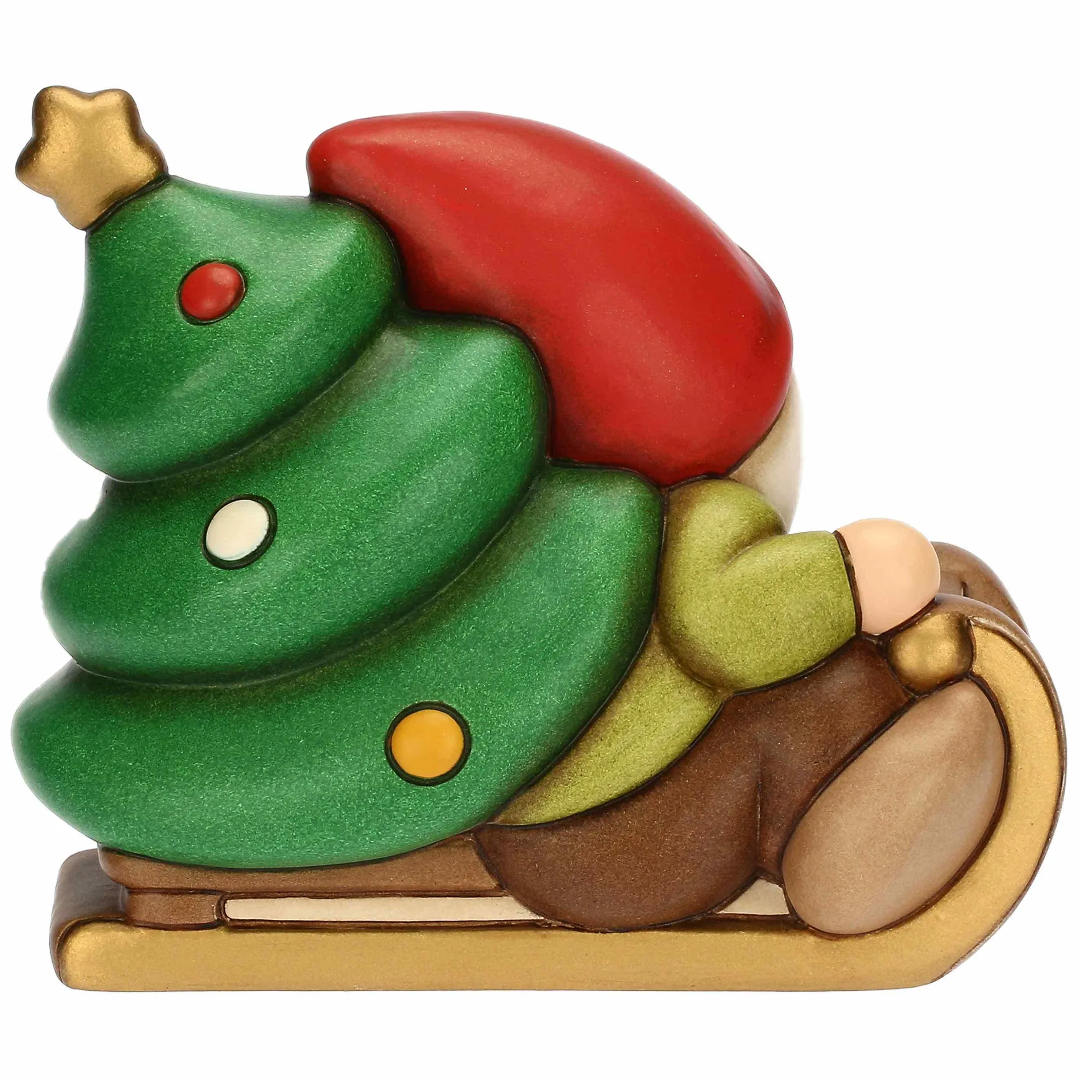 THUN Gnomo Oliver su slitta con albero in ceramica* Addobbi Natalizi