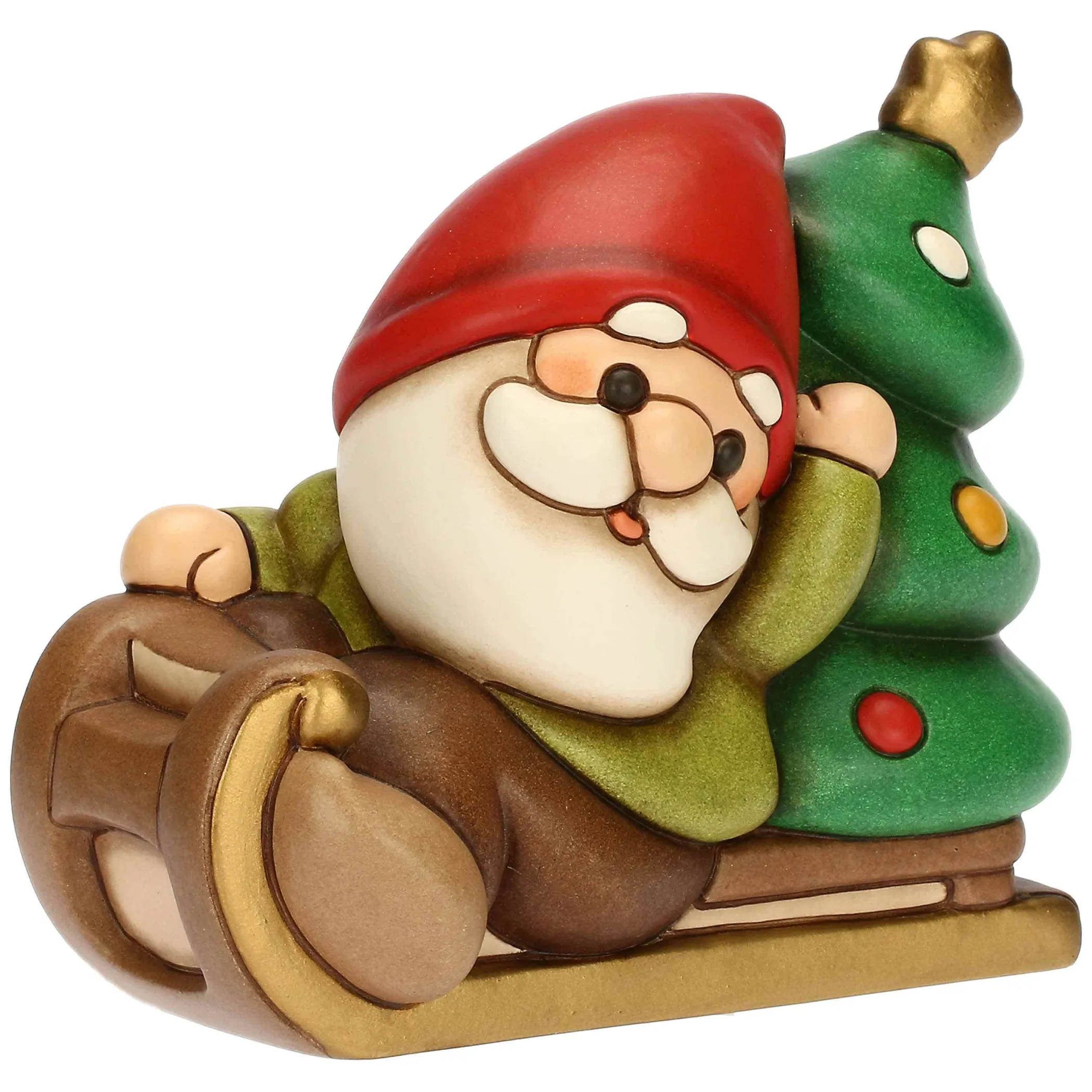 THUN Gnomo Oliver su slitta con albero in ceramica* Addobbi Natalizi