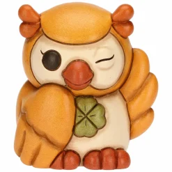 THUN Gufo Lucky giallo con quadrifoglio in ceramica Racconti d'Autunno* Animali E Mini Animali|Figure