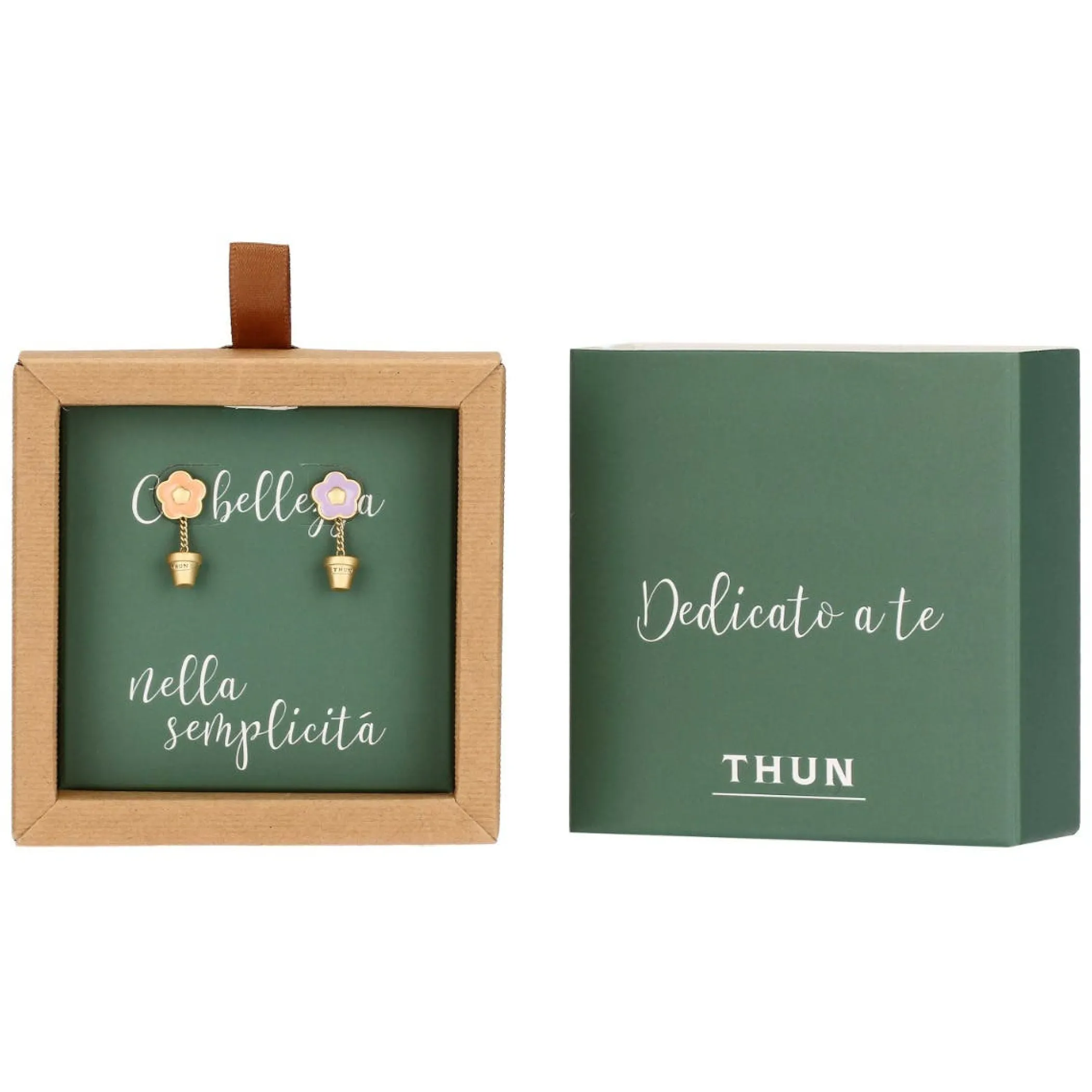 THUN Orecchini pendenti vaso con fiore smaltato* Orecchini