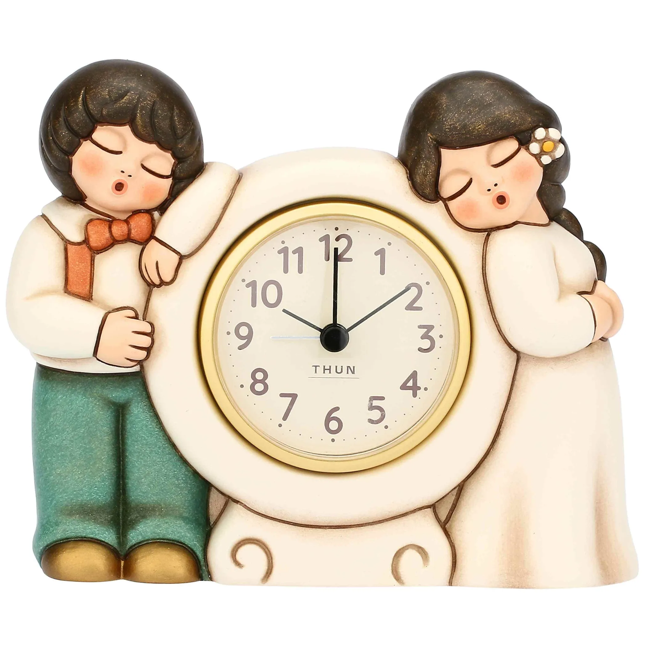 THUN Orologio da tavolo con sposini in ceramica* Bomboniere Anniversario|Bomboniere Matrimonio