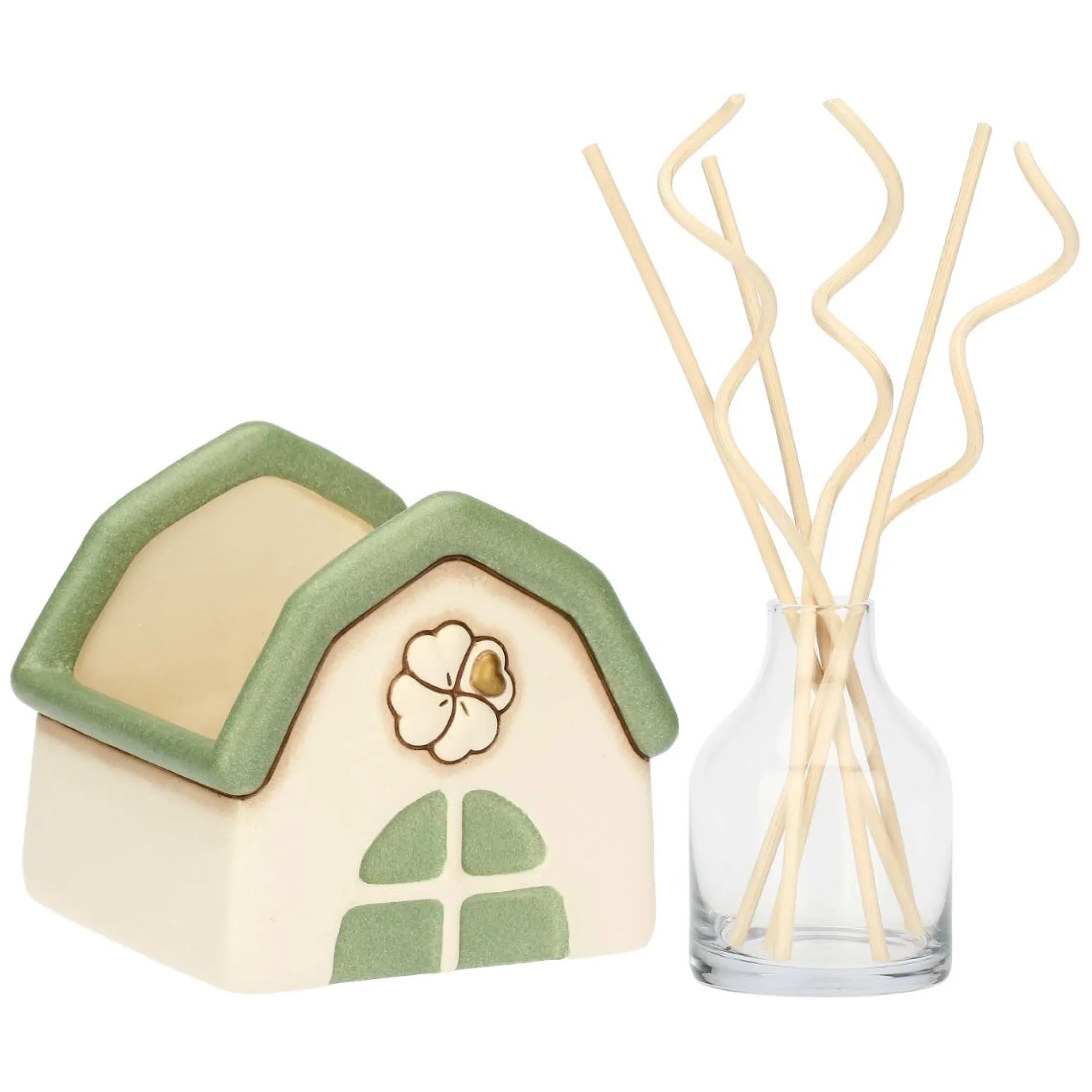 THUN Porta diffusore a forma di casetta con quadrifoglio in ceramica* Diffusori