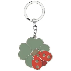 THUN Portachiavi con quadrifoglio e coccinella Ella lui in metallo smaltato* Bomboniere Nascita|Portachiavi