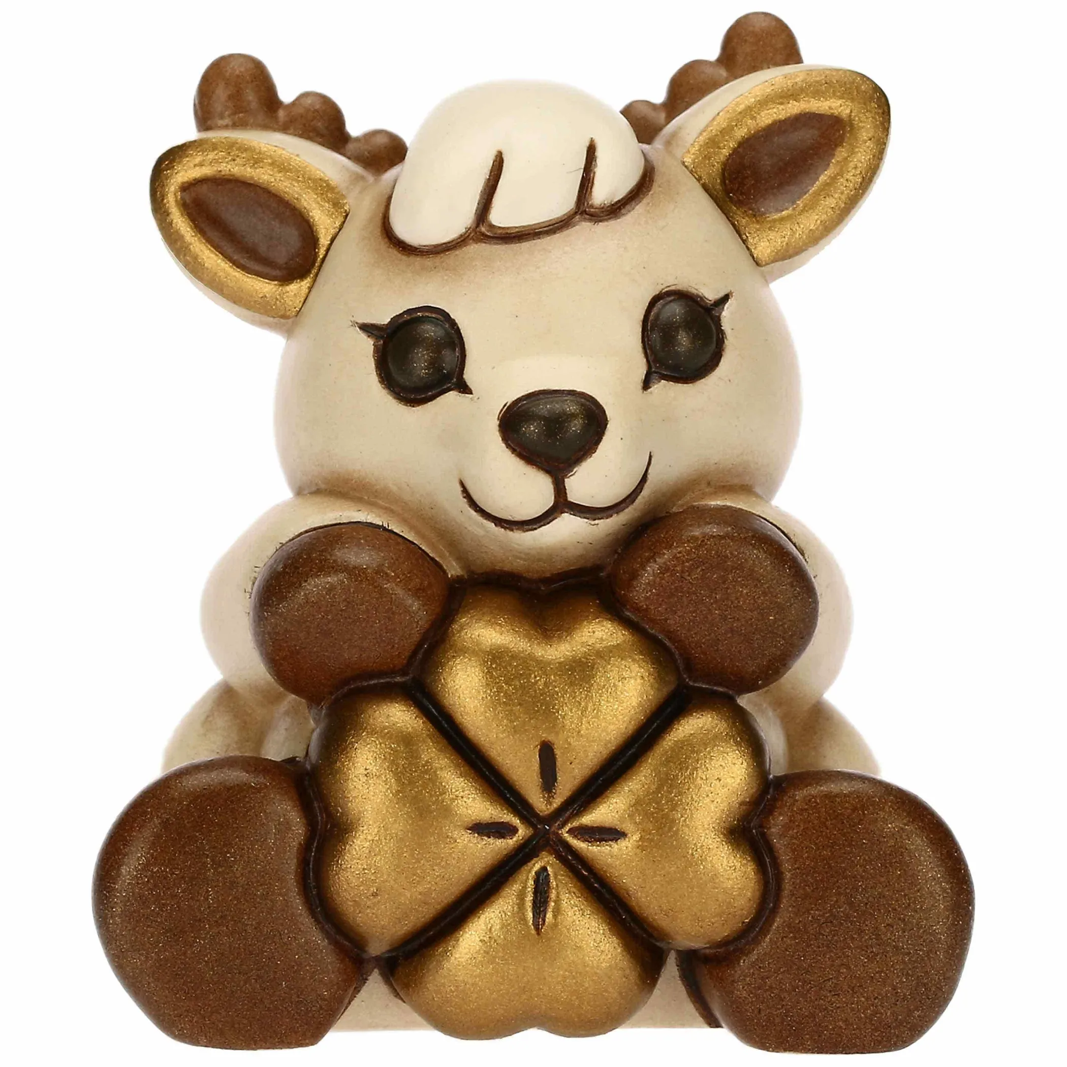 THUN Renna Robin con quadrifoglio portafortuna in ceramica, media* Addobbi Natalizi|Figure