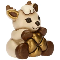 THUN Renna Robin con quadrifoglio portafortuna in ceramica, media* Addobbi Natalizi|Figure