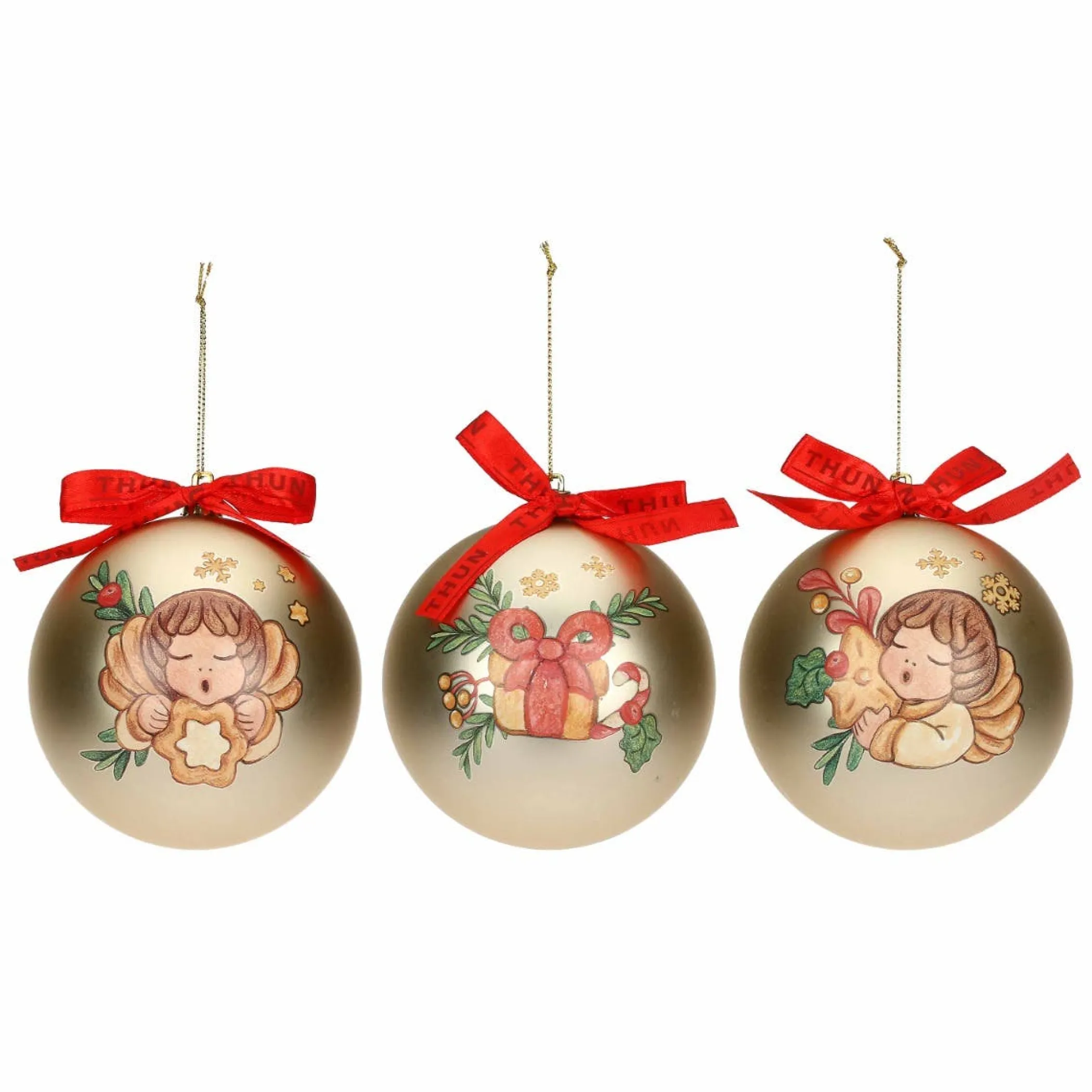 THUN Set 3 palline di Natale oro in poliestere, grandi* Addobbi E Decorazioni Per Albero