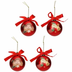 THUN Set 4 palline di Natale rosse in poliestere, piccole* Addobbi E Decorazioni Per Albero