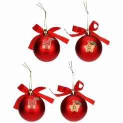 THUN Set 4 palline di Natale rosse in poliestere, piccole* Addobbi E Decorazioni Per Albero