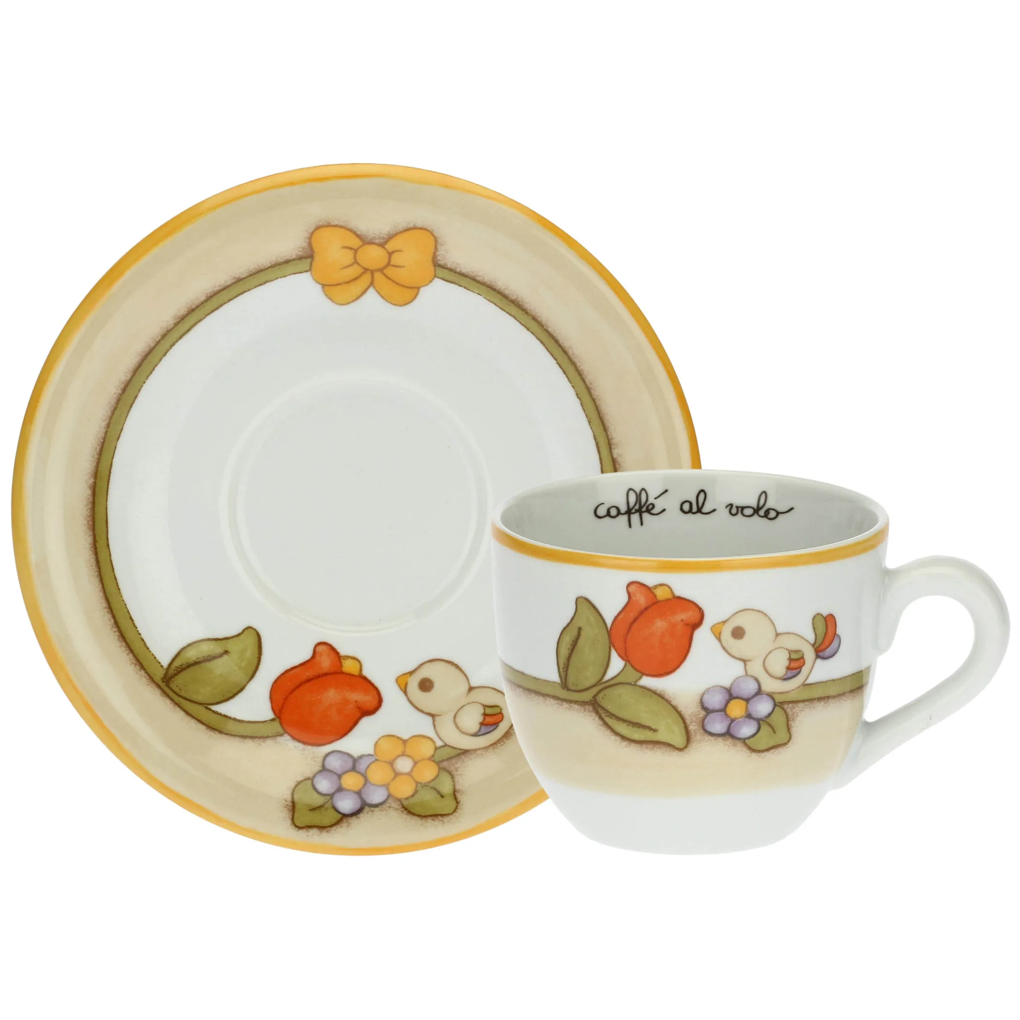 THUN Set 2 tazze Country con fiori, farfalla e uccellino grande* Country|Set Tazzine E Tazze