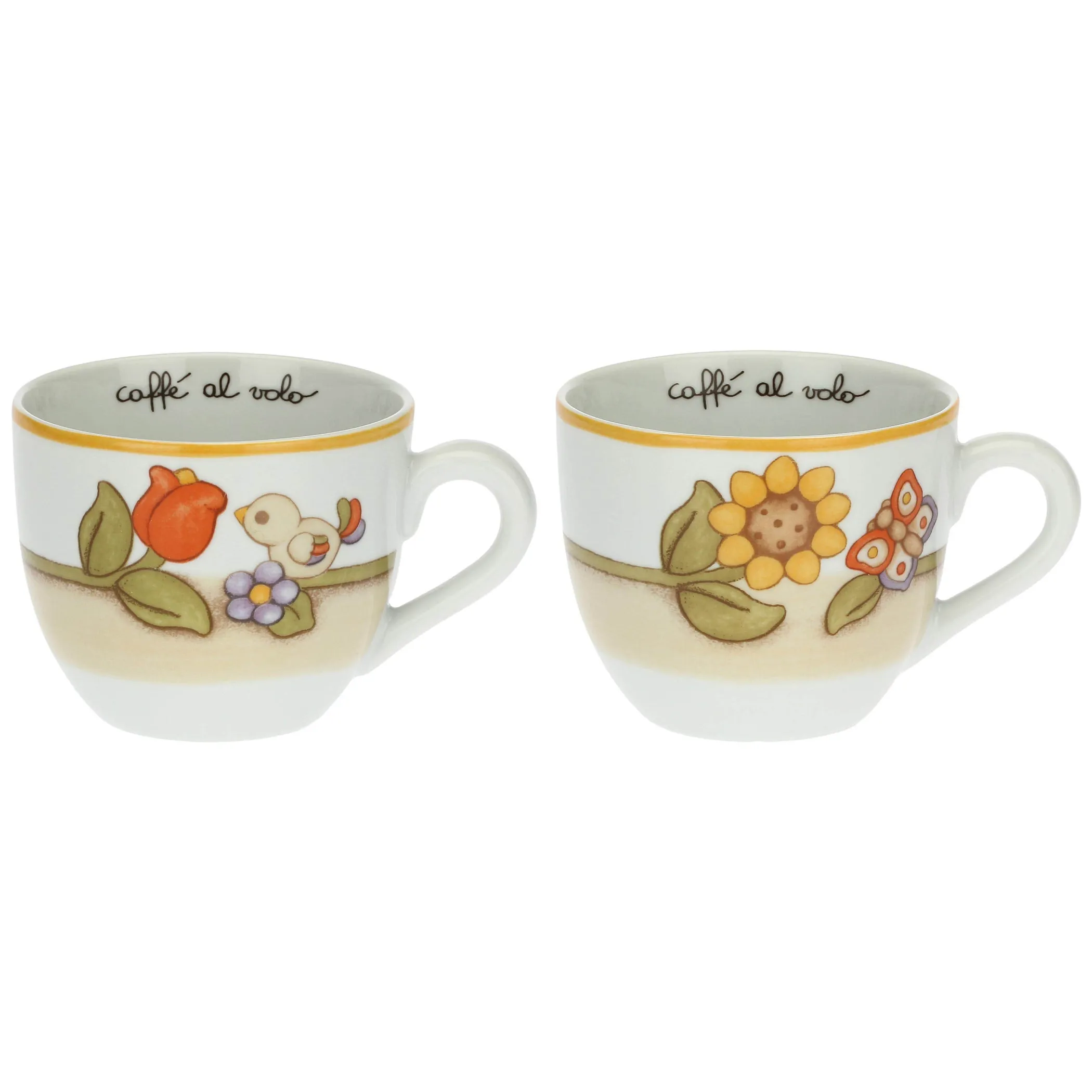 THUN Set 2 tazze Country con fiori, farfalla e uccellino grande* Country|Set Tazzine E Tazze