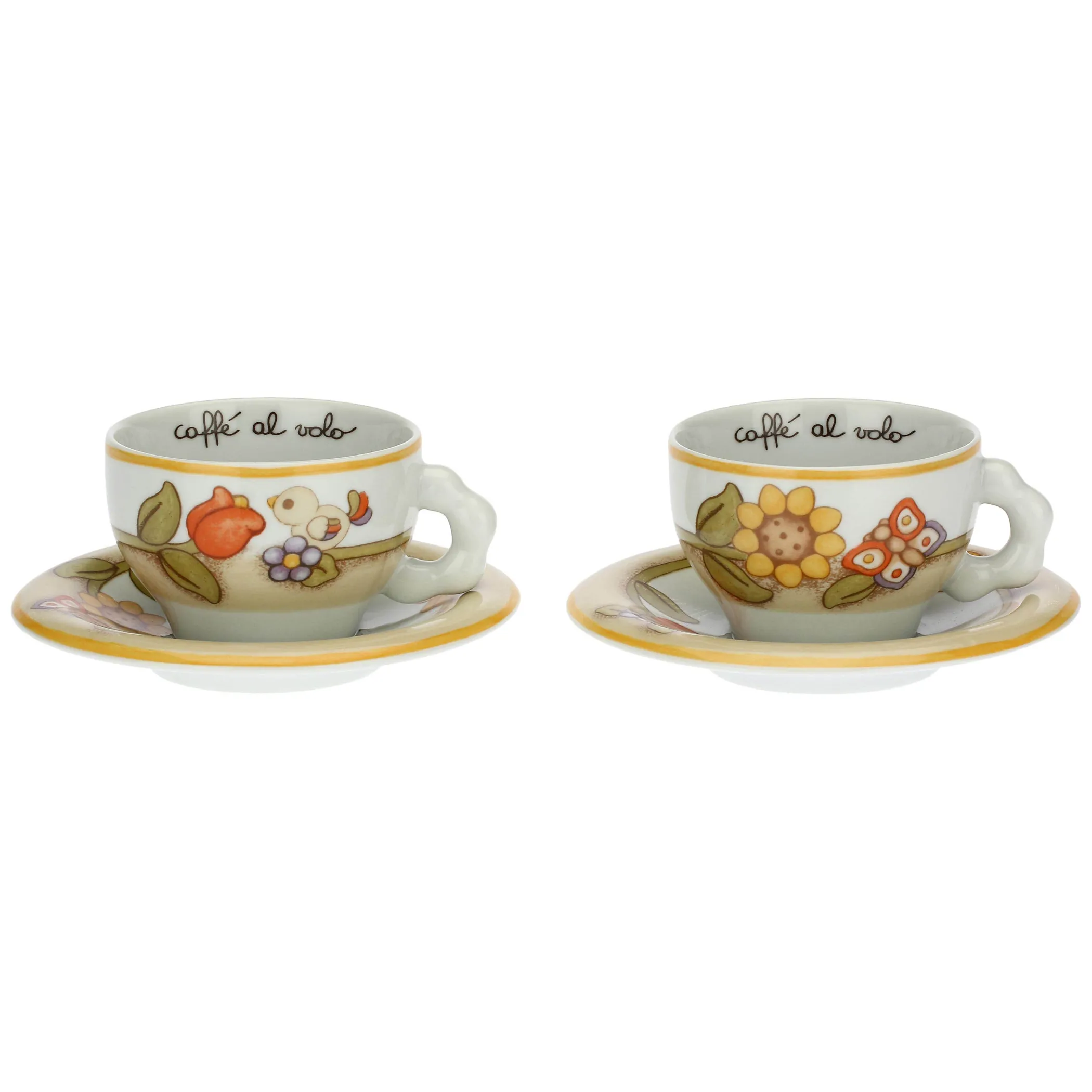 THUN Set 2 tazze Country con fiori, farfalla e uccellino medio* Country|Set Tazzine E Tazze