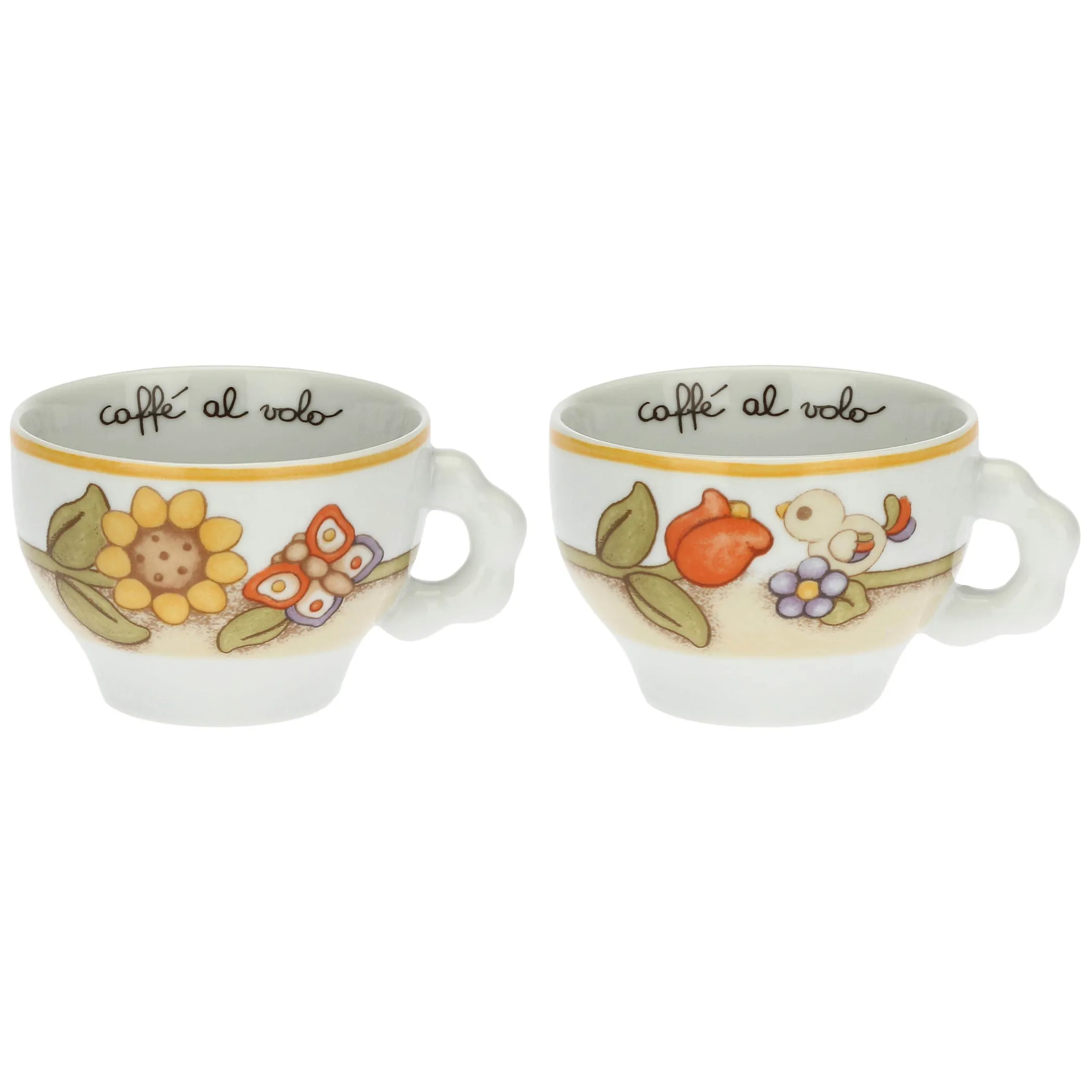 THUN Set 2 tazze Country con fiori, farfalla e uccellino medio* Country|Set Tazzine E Tazze