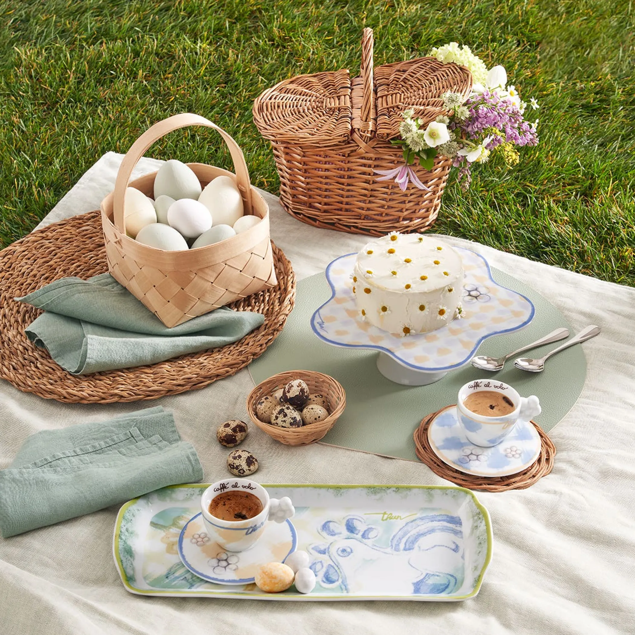 THUN Set 2 tazzine caffè con vassoio in porcellana Pasqua* Set Tazzine E Tazze