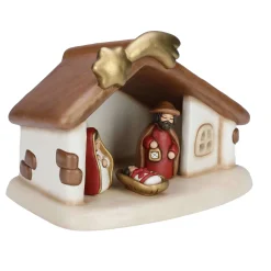 THUN Set capanna con stella cometa e Sacra Famiglia con Gesù, Giuseppe e Maria rosso* Presepe