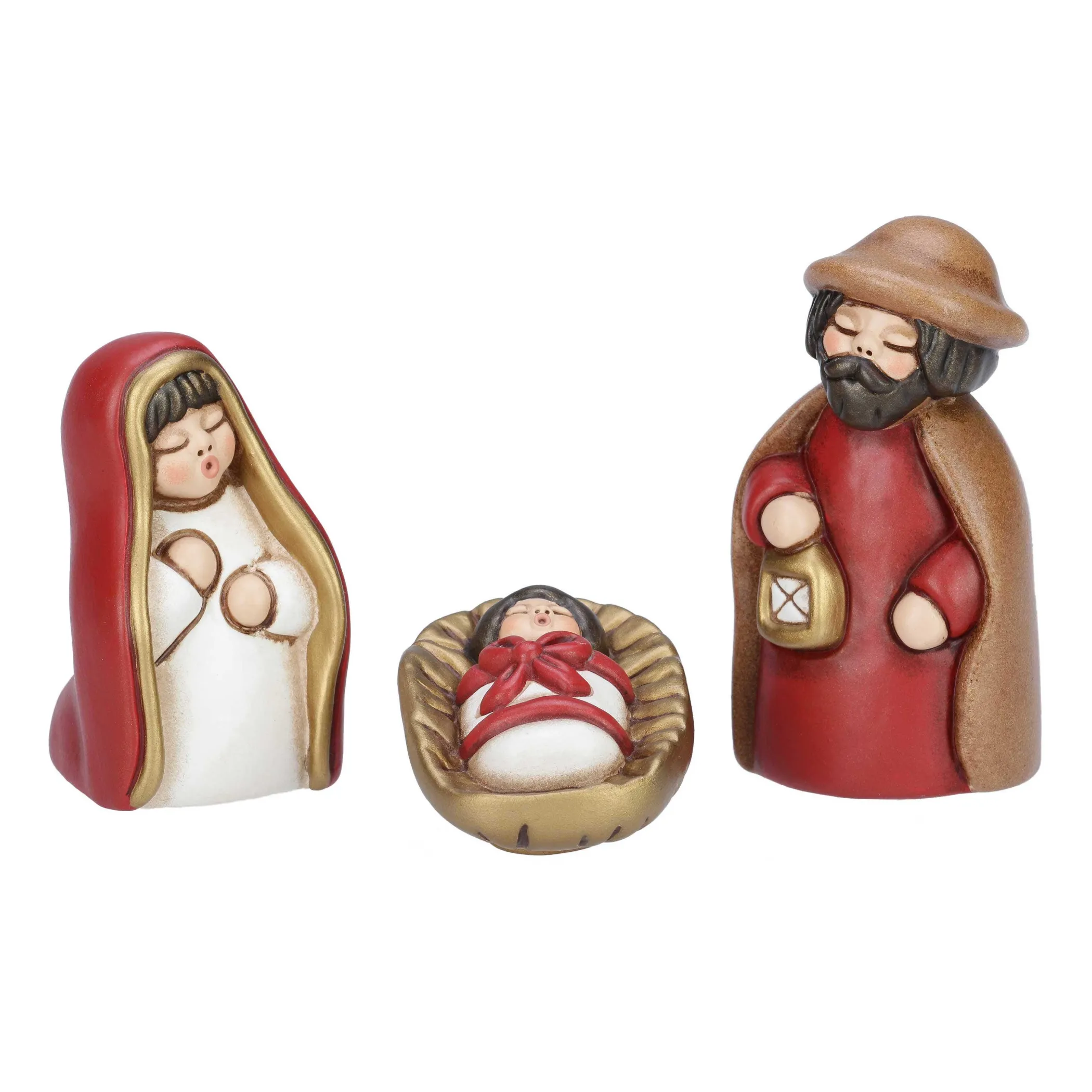 THUN Set capanna con stella cometa e Sacra Famiglia con Gesù, Giuseppe e Maria rosso* Presepe
