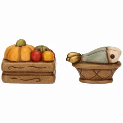 THUN Set cassetta frutta e cesto con pesce in ceramica Presepe Classico* Presepe