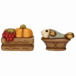 THUN Set cassetta frutta e cesto con pesce in ceramica Presepe Classico* Presepe