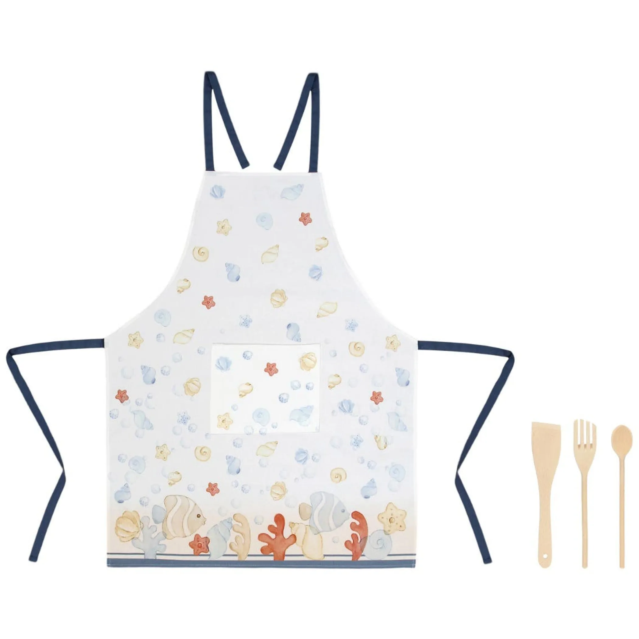 THUN Set grembiule in cotone e 3 mestoli in legno Mare da amare* Tovaglie Runner E Altro Tessile