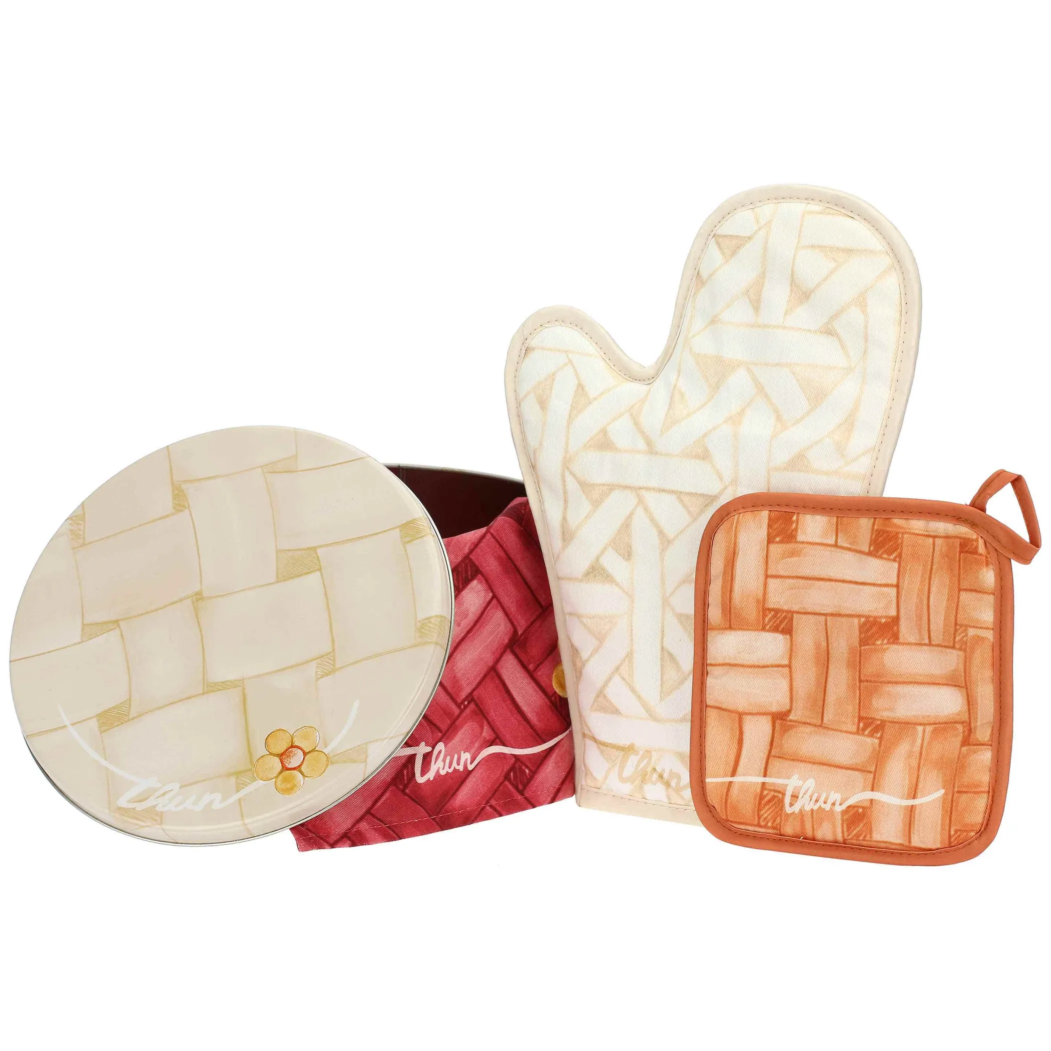 THUN Set scatola in latta, guantone, presina e canovaccio AbbracciAMI* Altri Complementi Per La Tavola