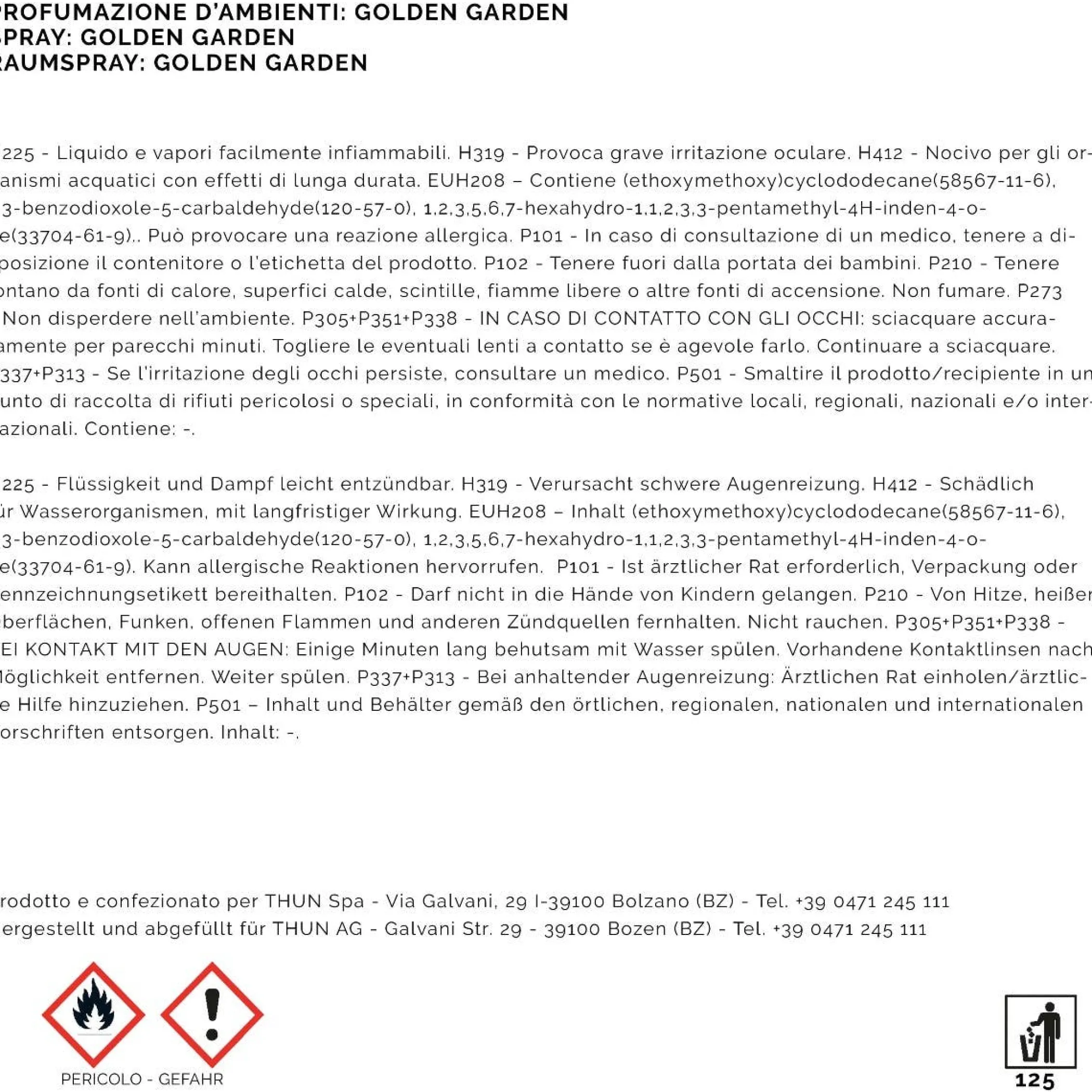 THUN Spray per ambiente Golden Garden 125 ml* Profumatori