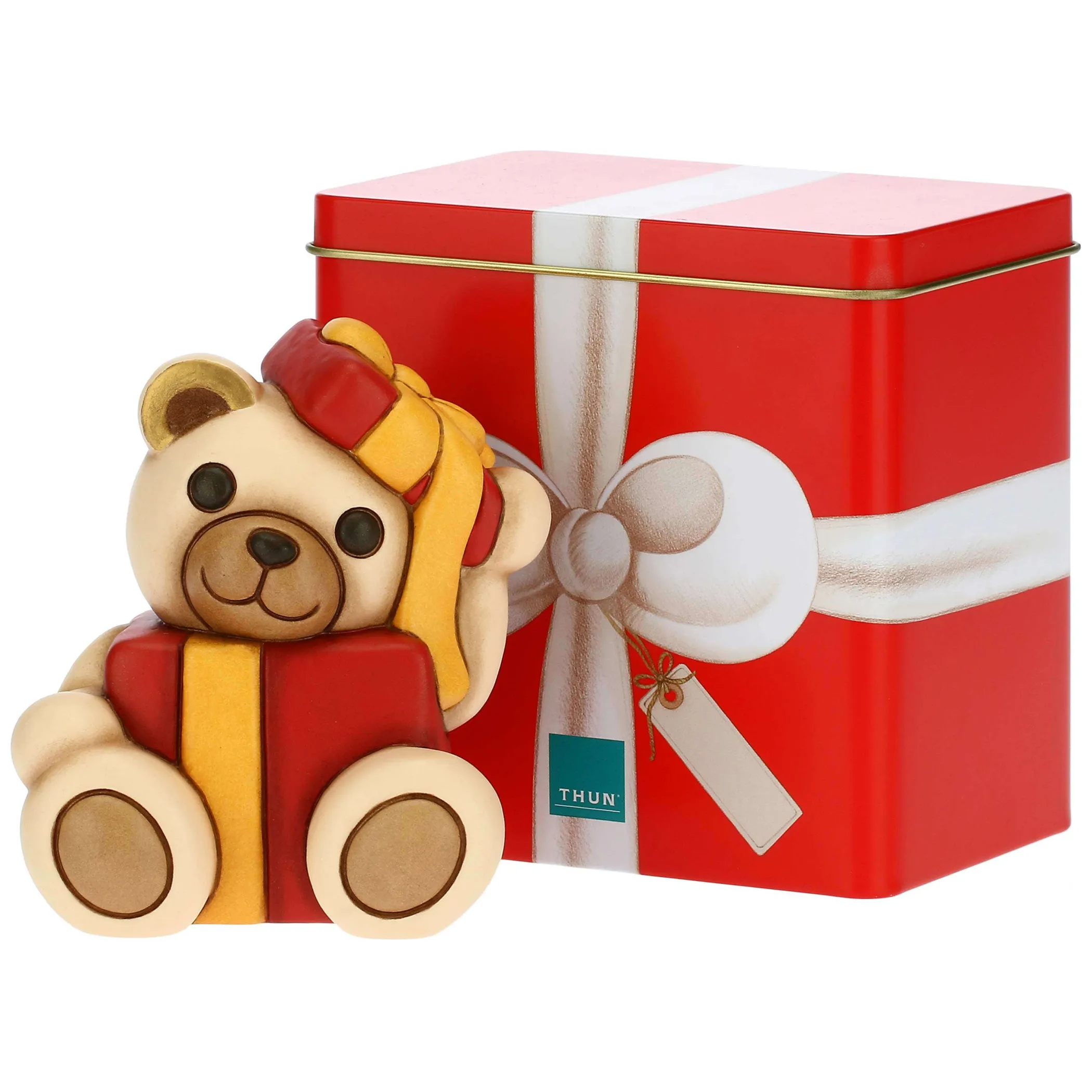 THUN Teddy giocherellone nel pacchetto e scatola in latta piccolo* Teddy|Addobbi Natalizi