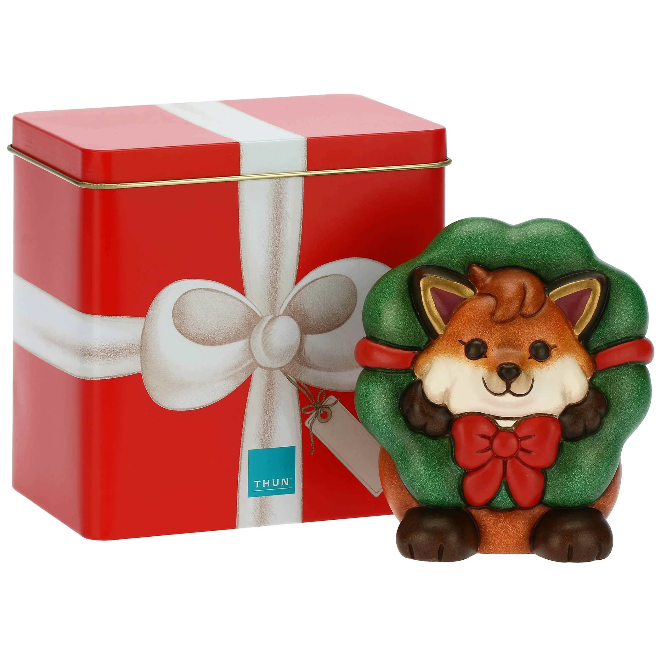 THUN Volpe Grace con ghirlanda e scatola in latta* Addobbi Natalizi|Figure